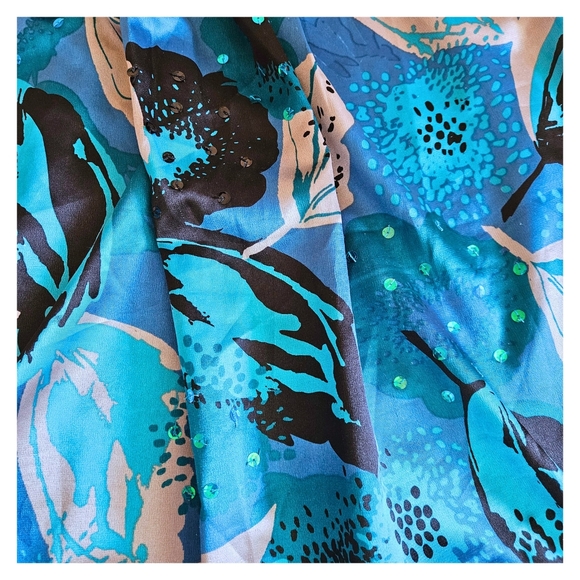 💙Fred David Turquoise Floral Halter Blouse - Picture 6 of 6